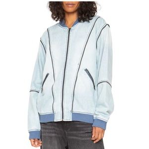 NWT Sandrine Rose x Free People Zip denim bomber jacket oversized XS- cute!